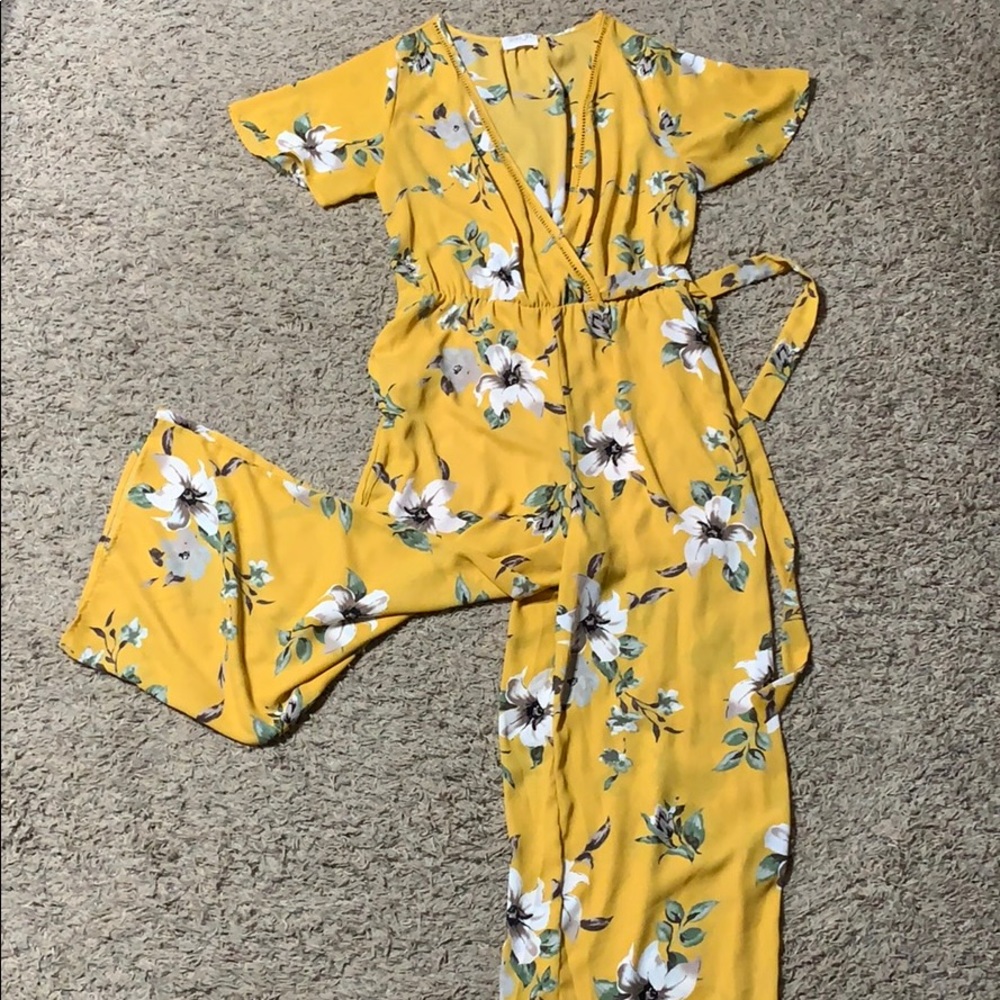 Yellow and floral Romper with shorts underneath